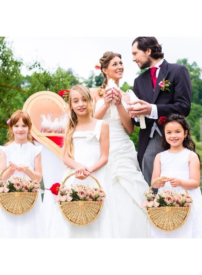 Willinglong 2 Pcs Wicker Flower Girl Baskets Wedding Flower Girl Baskets with Handle Half Moon Hand Woven Eggs Candy Storage Basket for Wedding Picnic Garden Storage Home Decor (Light Color) - Image 4