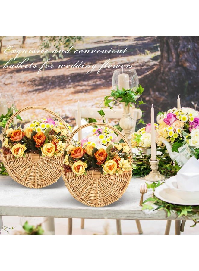 Willinglong 2 Pcs Wicker Flower Girl Baskets Wedding Flower Girl Baskets with Handle Half Moon Hand Woven Eggs Candy Storage Basket for Wedding Picnic Garden Storage Home Decor (Light Color) - Image 5