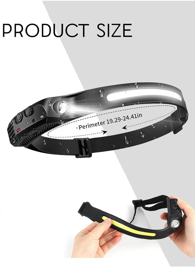 WangPangZi - Rechargeable LED Headlamp,COB 230° Wide Beam, 5 Modes of Lightweight Headlamps with Motion Sensors, Type-C USB Charging,Suitable for Night Running, Fishing, Cycling, Camping,Outdoor Lighting(3 Pack) - Image 1