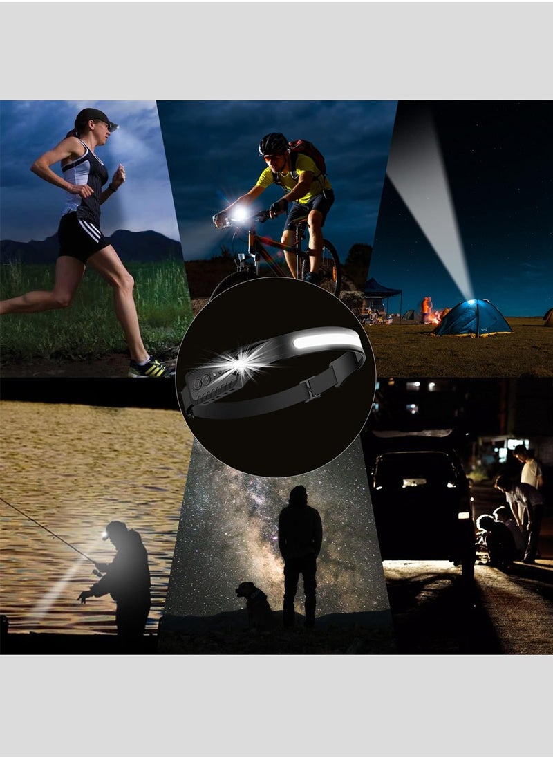 WangPangZi - Rechargeable LED Headlamp,COB 230° Wide Beam, 5 Modes of Lightweight Headlamps with Motion Sensors, Type-C USB Charging,Suitable for Night Running, Fishing, Cycling, Camping,Outdoor Lighting(3 Pack) - Image 1