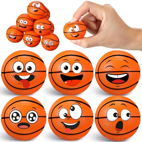 Arrowbash 12 Pcs Mini Face Stress Balls for Boys Girls Sport Funny Face Squeeze Foam Balls for Stress and Anxiety Relief for Party Favors Birthday Gift DecorationBasketball - Image 1