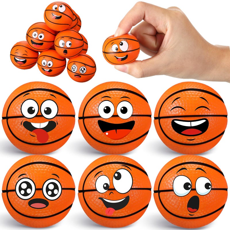 Arrowbash 12 Pcs Mini Face Stress Balls for Boys Girls Sport Funny Face Squeeze Foam Balls for Stress and Anxiety Relief for Party Favors Birthday Gift DecorationBasketball - Image 3