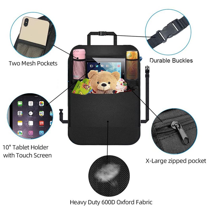 BLYPHOO Premium Backseat Organizer for Kids 2 Pack, Heavy Duty Waterproof and Stain Resistant Kick Mats Back Seat Protector, Durable Backseat Car Organizer with Tablet Holder+Storage Pockets - Image 4