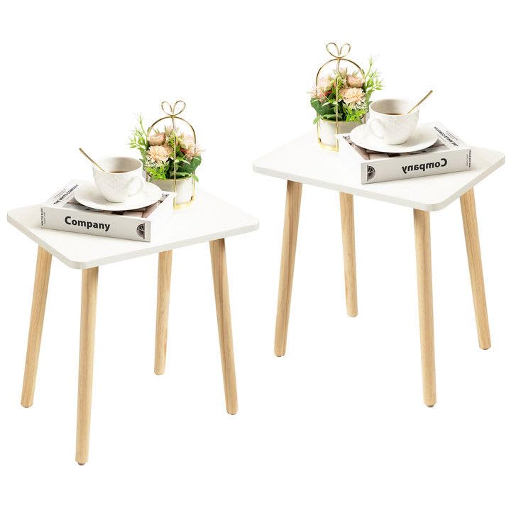 FORAOFUR White End Tables Set of 2 Small Side Tables Accent Tables Living Room Boho Side Table with Wooden Legs Easy Assembly