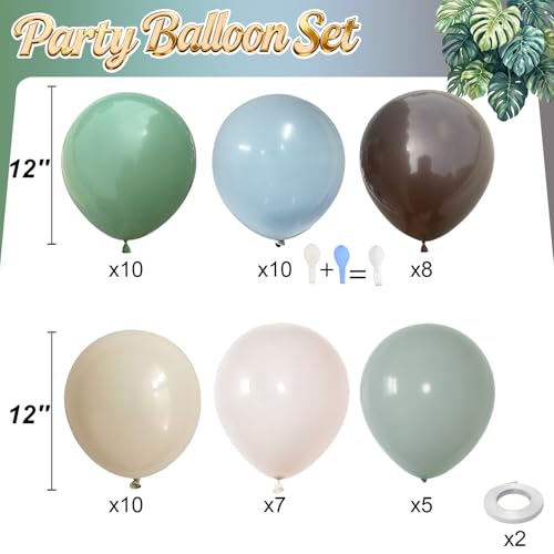 Froova Woodland Balloons 12 Inch Sage Green Brown and Sand White Balloon Double Stuffed Blue Balloon for Woodland Safari Jungle Forest Wild One Baby Shower Birthday Party Decorations - Image 5