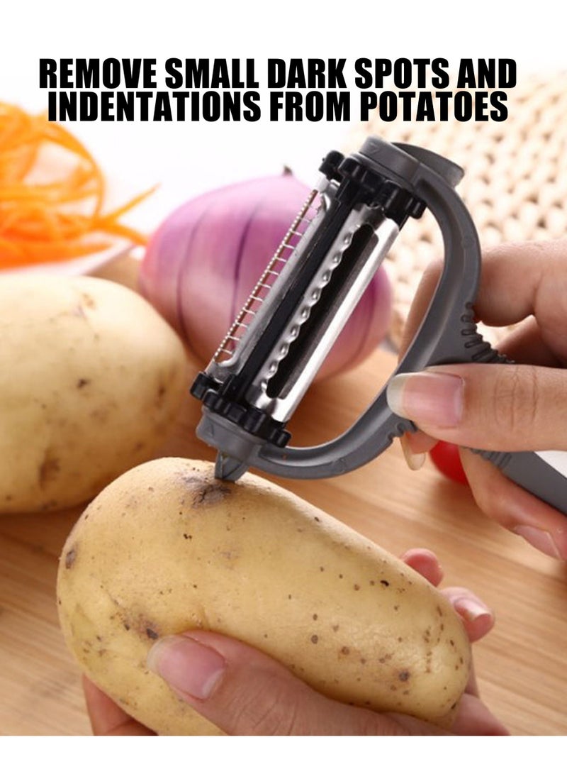 جوليان مقشرة ، 3 في 1 مقشرة خضروات من الفولاذ المقاوم للصدأ ، قاطعة خضروات جوليان ذات الشفرات المزدوجة وقطاعة فواكه ، مقشرة بطاطس متعددة الوظائف مزدوجة الشفرة - Image 3