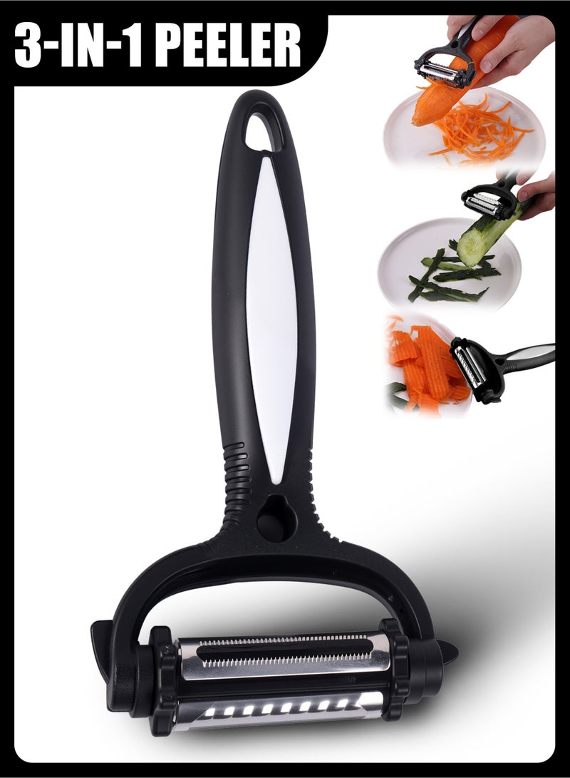 جوليان مقشرة ، 3 في 1 مقشرة خضروات من الفولاذ المقاوم للصدأ ، قاطعة خضروات جوليان ذات الشفرات المزدوجة وقطاعة فواكه ، مقشرة بطاطس متعددة الوظائف مزدوجة الشفرة - Image 1