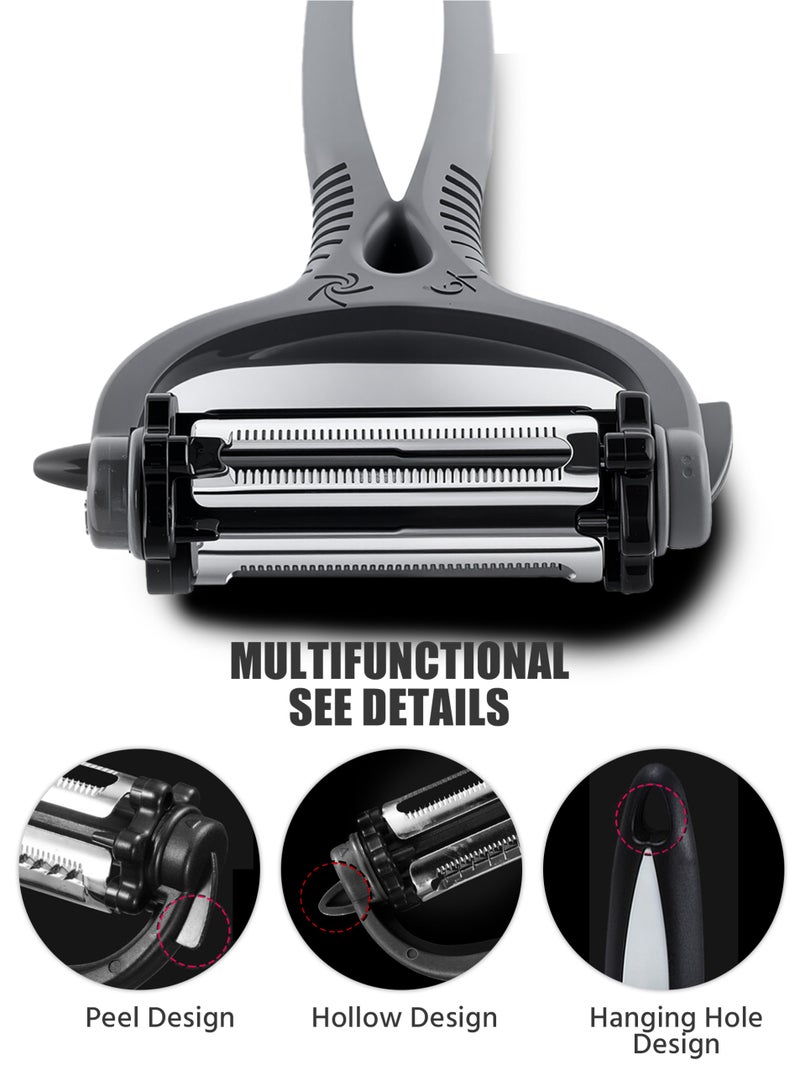 جوليان مقشرة ، 3 في 1 مقشرة خضروات من الفولاذ المقاوم للصدأ ، قاطعة خضروات جوليان ذات الشفرات المزدوجة وقطاعة فواكه ، مقشرة بطاطس متعددة الوظائف مزدوجة الشفرة - Image 2