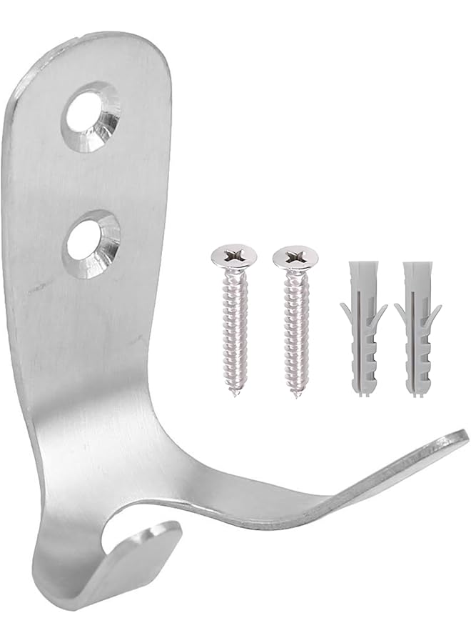 S-TOP 1pcs Wall Mounted Hook with Screws & Fishers Heavy Duty Silver Wall Hanger for Clothes - Image 1