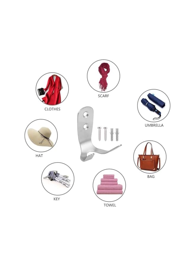 S-TOP 1pcs Wall Mounted Hook with Screws & Fishers Heavy Duty Silver Wall Hanger for Clothes - Image 5