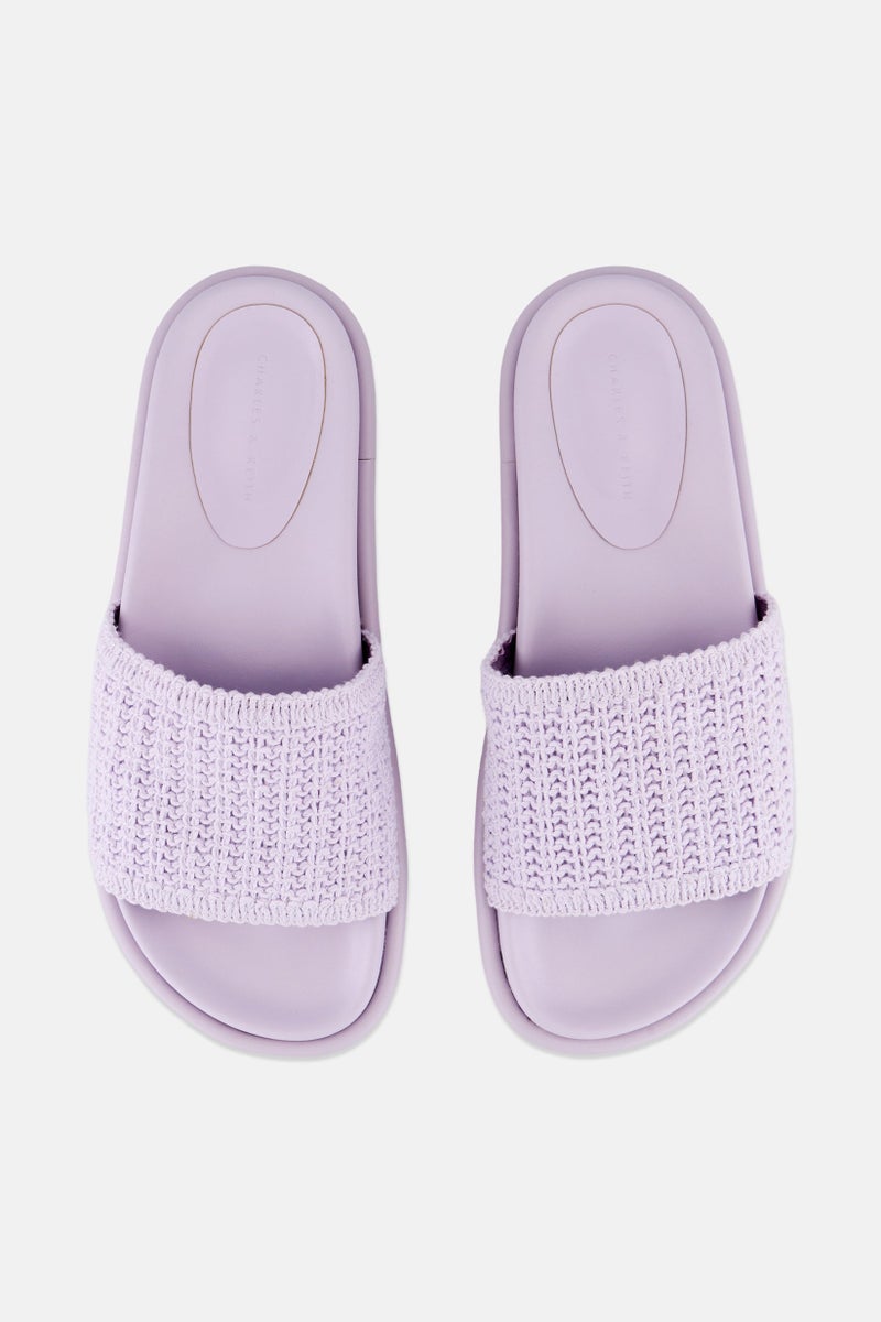CHARLES & KEITH Women Open Toe Slip On Slides, Lilac  - Image 3
