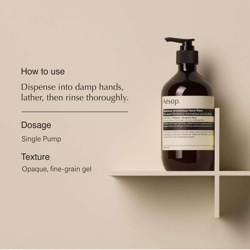 Aesop Reverence Aromatique Hand Wash | Woody, Earthy, Smoky | Gentle Exfoliating Cleanser For Renewed Skin | 500mL / 16.9 oz - Image 2