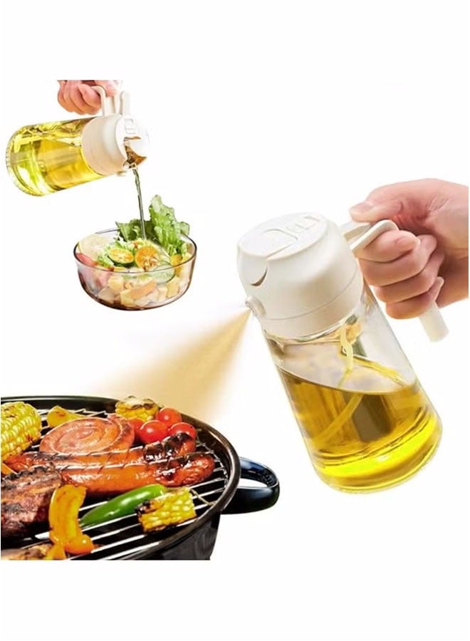 Oil Sprayer for Cooking, 2 in 1 Olive Oil Dispenser Bottle for Kitchen, 16oz/470ml Premium Glass Oil Bottle, Food-grade Oil Mister for Air Fryer, Salad, Frying, BBQ (Creamy White)  - Image 1