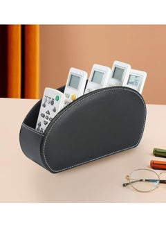 CMGTYYD Big 5-Compartment Leather Remote Control Holder, Non-slip Desktop Caddy Storage Organizer for Phones, Remote Controllers, Office Supplies, Black  - Image 2