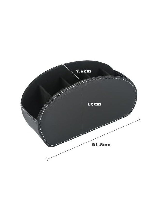 CMGTYYD Big 5-Compartment Leather Remote Control Holder, Non-slip Desktop Caddy Storage Organizer for Phones, Remote Controllers, Office Supplies, Black  - Image 3