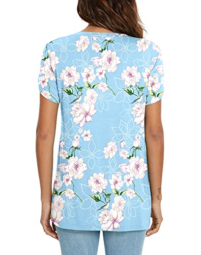 KUOTAI Womens Tops V Neck Summer Petal Short Sleeve Casual Blouses Shirts(Flower Light Blue, Medium) - Image 4