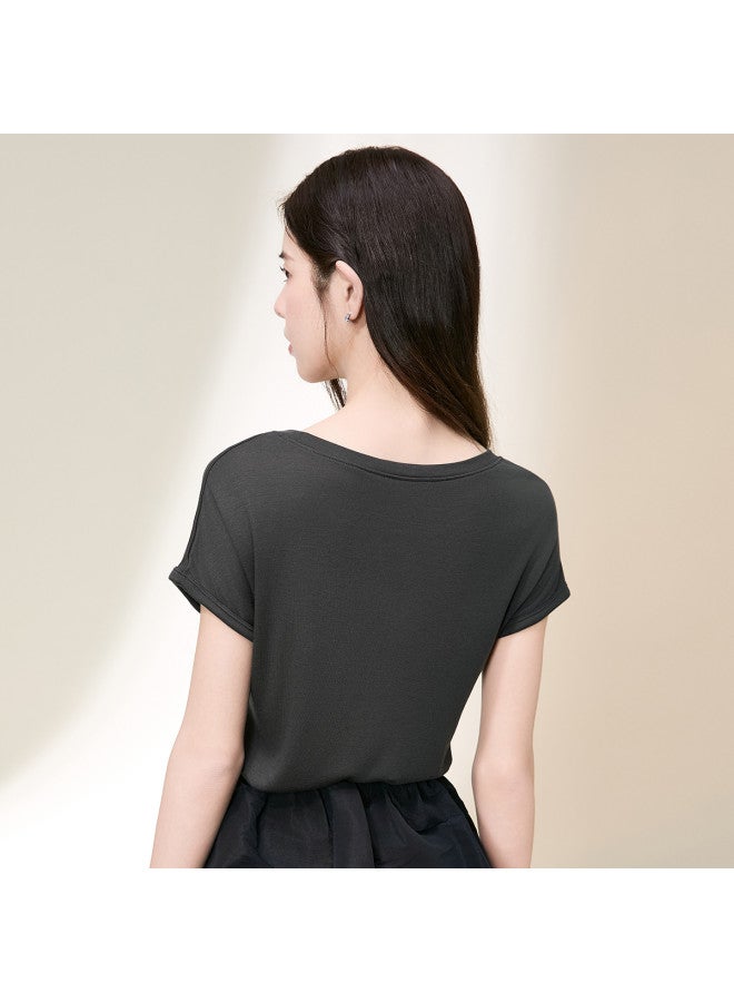 Fenton women's Stretch Round Neck Short Sleeve T-shirt - Versatile Summer Top For Layering Or Standalone Wear - Image 3