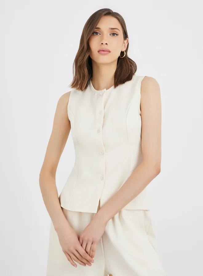 Take Two Take Two Buttoned Sleeveless Top and Pants Co-Ords