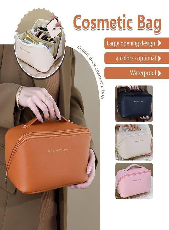 AVMPHD Cosmetic Bag, Women's Makeup Travel Accessory- Cosmetic Bag Portable Leather, Makeup Bags with Handle & Divider, Wide Opening Cosmetic/Makeup Organizer (Multicolor) - Image 2