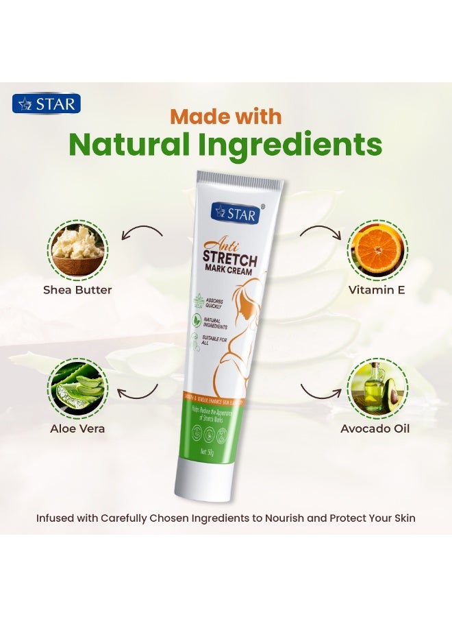 SZ Star Anti-Stretch Mark Cream – Reduces Stretch Marks & Scars | Wrinkles Cream Firms, Hydrates & Improves Skin Elasticity | Safe for Pregnancy & Postpartum Use | Nourishing Daily Formula | 50g - Image 2