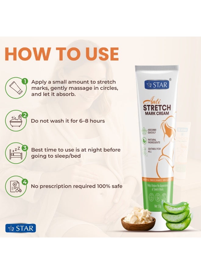 SZ Star Anti-Stretch Mark Cream – Reduces Stretch Marks & Scars | Wrinkles Cream Firms, Hydrates & Improves Skin Elasticity | Safe for Pregnancy & Postpartum Use | Nourishing Daily Formula | 50g - Image 4