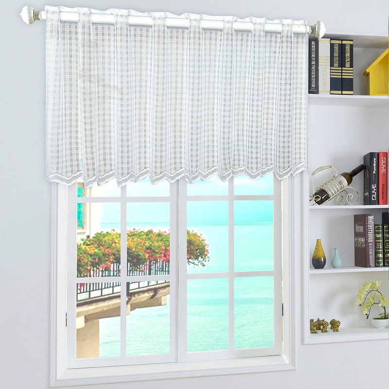 Valance Grid Style Short Sheer Curtains Rod Pocket Mesh Window Sheer Drapes for Kitchen Balcony Home 18 - Image 2