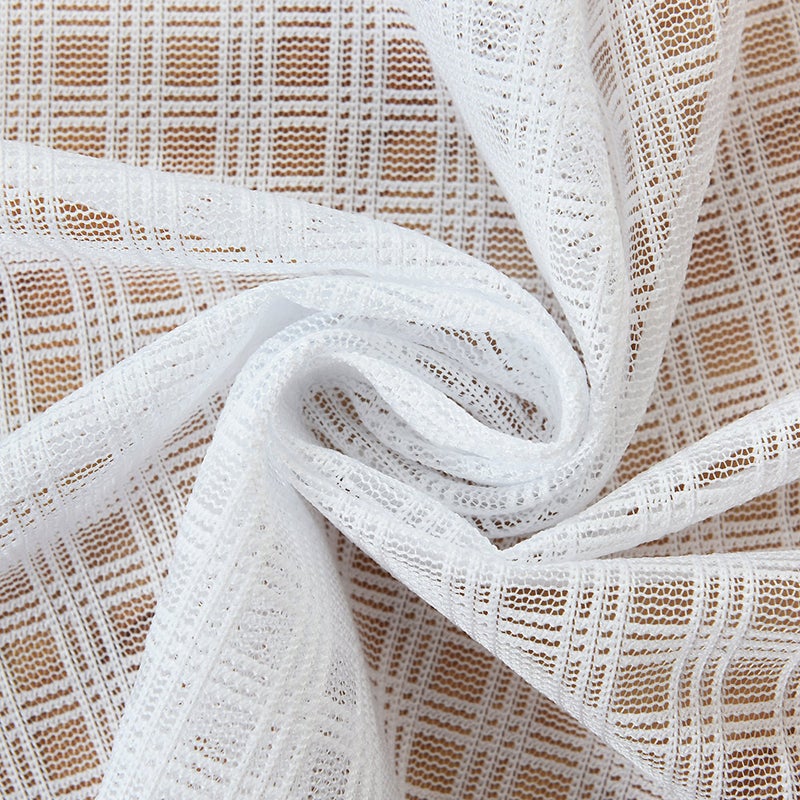 Valance Grid Style Short Sheer Curtains Rod Pocket Mesh Window Sheer Drapes for Kitchen Balcony Home 18 - Image 4