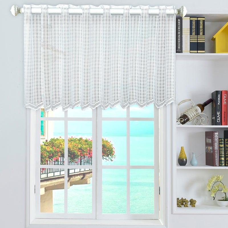 Valance Grid Style Short Sheer Curtains Rod Pocket Mesh Window Sheer Drapes for Kitchen Balcony Home 18 - Image 1