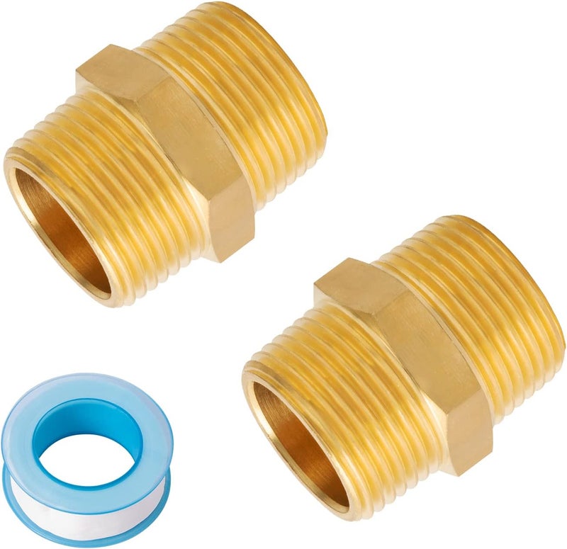SUNGATOR 1-Inch Male Hex Nipples, 1'' NPT Male Brass Pipe Fitting Adapters, Brass 1'' Hex Nipple Pipe Extension Fittings (2-Pack) - Image 1