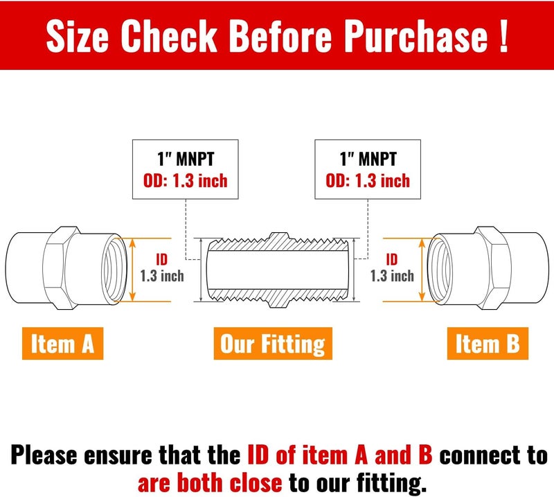 SUNGATOR 1-Inch Male Hex Nipples, 1'' NPT Male Brass Pipe Fitting Adapters, Brass 1'' Hex Nipple Pipe Extension Fittings (2-Pack) - Image 3