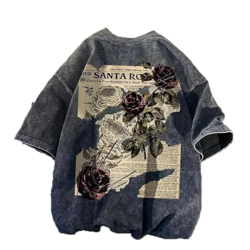 Dynict Unisex Y2k T-Shirt Rose Letter Print Oversized Graphic Tees Short Sleeve Gothic T-Shirts Grunge Clothes (Large) - Image 1