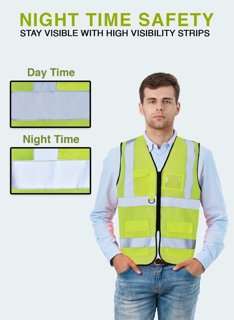 Secure Wear High Visibility Reflective Safety Vest Durable Polyester Material 3 Pockets with ID Window for Construction Sports and Industrial Work - Image 2