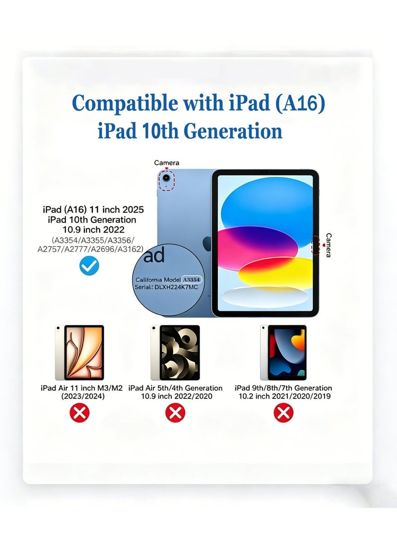 حافظة لجهاز iPad (A16) من الجيل الحادي عشر/العاشر مقاس 11 بوصة/10.9 بوصة (2025/2022)، حافظة iPad قابلة للدوران من الجيل العاشر، غطاء مقاوم للصدمات شديد التحمل لجهاز الجيل العاشر مقاس 10.9 بوصة، - Image 2