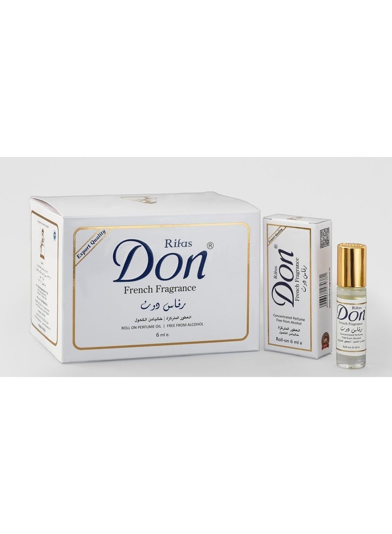 Ravas Don French Roll-On Perfume Oil, Alcohol-Free, 6ml, Pack of 12, White