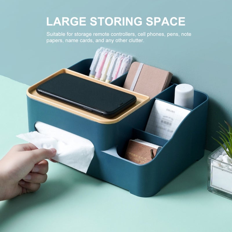 Multifunctional Tissue Box Desktop Organizer Paper Towel Dispenser Tissue Organizer Desktop Shelf Organizer Storage Organizer Caddy for Home Office Dorm(L Size) - Image 5