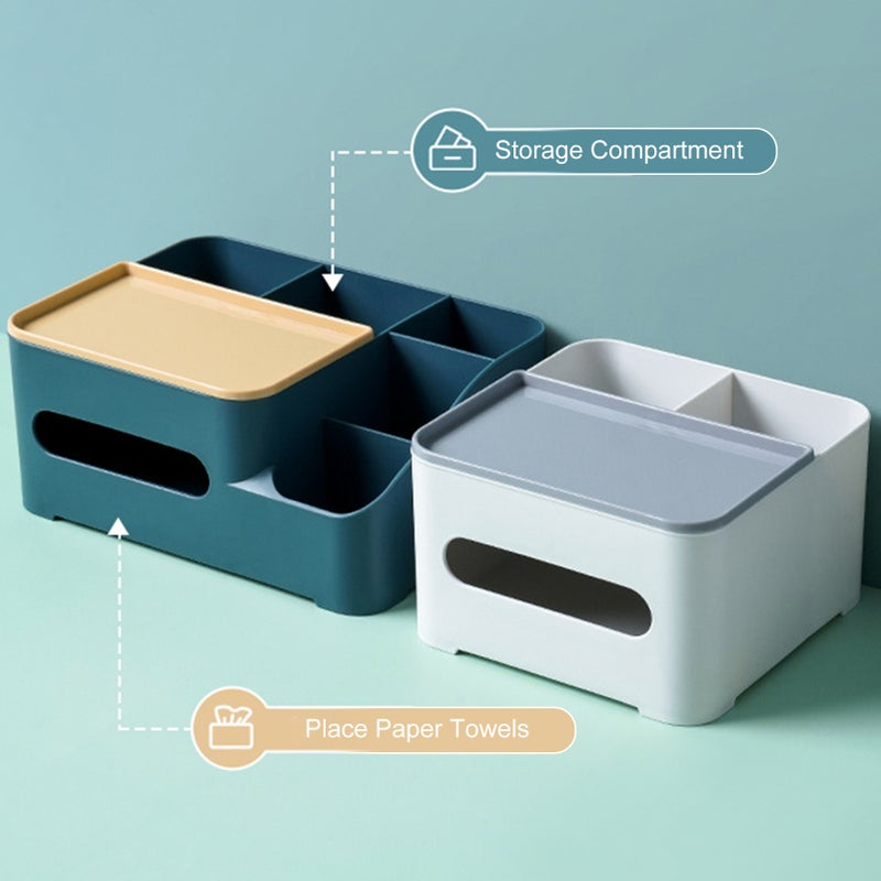 Multifunctional Tissue Box Desktop Organizer Paper Towel Dispenser Tissue Organizer Desktop Shelf Organizer Storage Organizer Caddy for Home Office Dorm(L Size) - Image 3