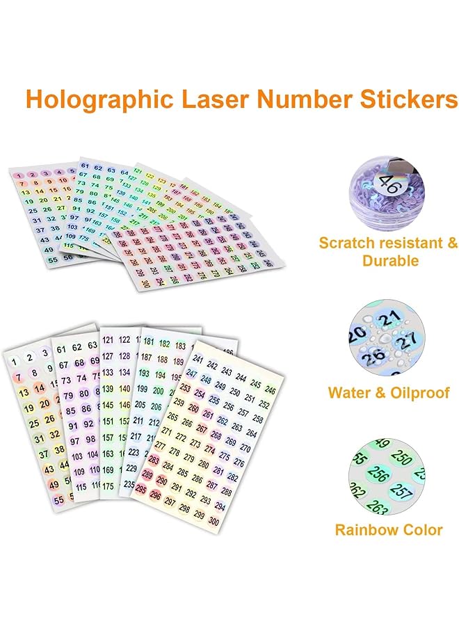 erorex 1 To 300 Round Reflective Laser Number Stickers 10 Set Self Adhesive Label Stickers Inventory Storage Organizing Sticker For Diy Craft Marking Numbering Manicure Tool 50Pcs 10Mm - Image 5