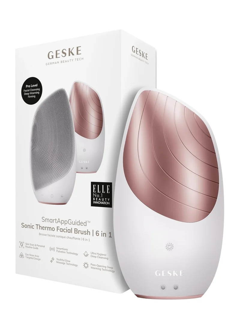 GESKE SmartAppGuided Sonic Thermo Facial Brush | 6 in 1 | Skin Cleansing | Cleansing Brush with Thermal Function | Facial Massager | Electric Facial Brush | Facial Cleansing Device - Starlight