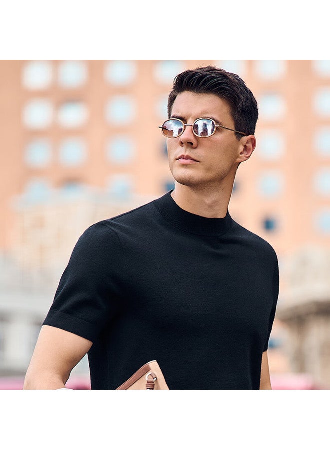 Mr. Bu Mr. Bu Washable Short-sleeve Wool T-shirt For Men, Autumn And Winter Base Layer Knit Sweater, Piano Black, L/175  - Image 3