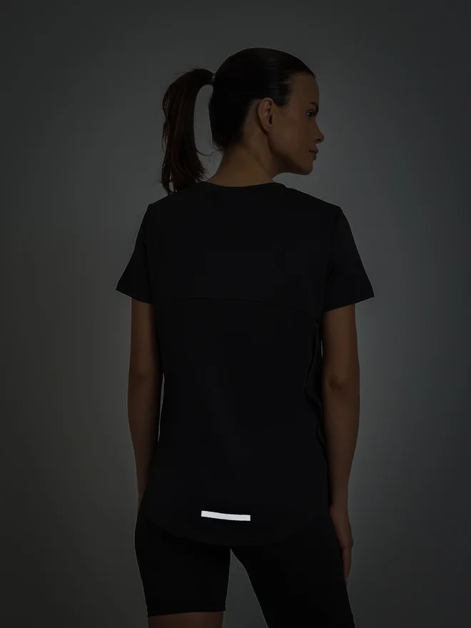 Styli Active Black Black Tonal Vertical Side Text Back Reflective Stripe Top for Women | Best Price UAE