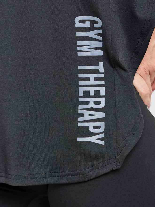 Styli Active Black Tonal Vertical Side Text Back Reflective Stripe Top - Image 3