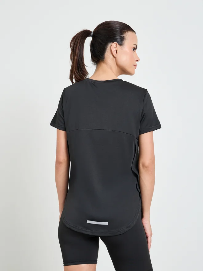 Styli Active Black Black Tonal Vertical Side Text Back Reflective Stripe Top for Women | Best Price UAE