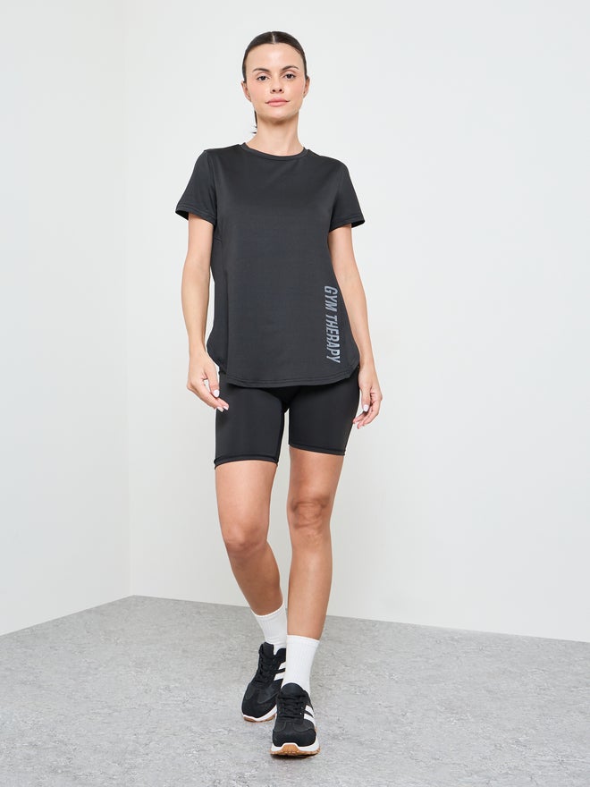 Styli Active Black Tonal Vertical Side Text Back Reflective Stripe Top - Image 2