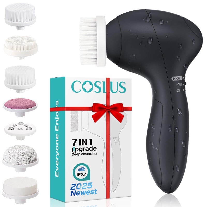 فرشاة تنظيف الوجه COSLUS سيليكون 7 في 1 FBSD جهاز تدليك دوار كهربائي للتقشير العميق مقاوم للماء آلة سبا للعناية بالبشرة نظام غسل إلكتروني