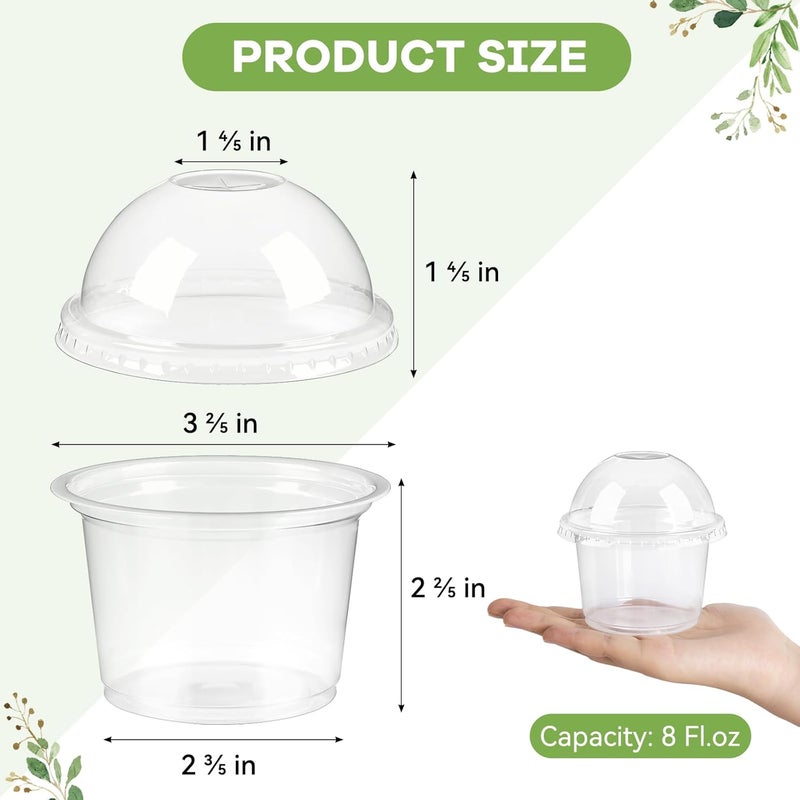 TOFLEN 100 Pack 8 oz Plastic Dessert Cups with Dome Lids Clear Disposable Yogurt Parfait Cups with Lids Individual Party Serving Snack Cups for Fruit Dessert Cake Pudding - Image 2