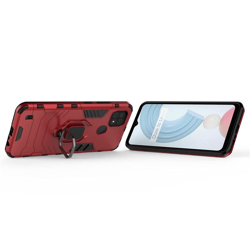 MaiJin Compatible with OPPO Realme C21 Case, Metal Ring Grip Kickstand Bumper (Works with Magnetic Car Mount) Dual Layer Rugged Cover (Red) - Image 2