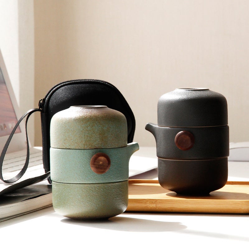 Japanese Express Cup Travel Kung Fu Tea Set Portable Case Ceramic Personal Teapot Black Pottery One Pot Two Cup Set - Image 3