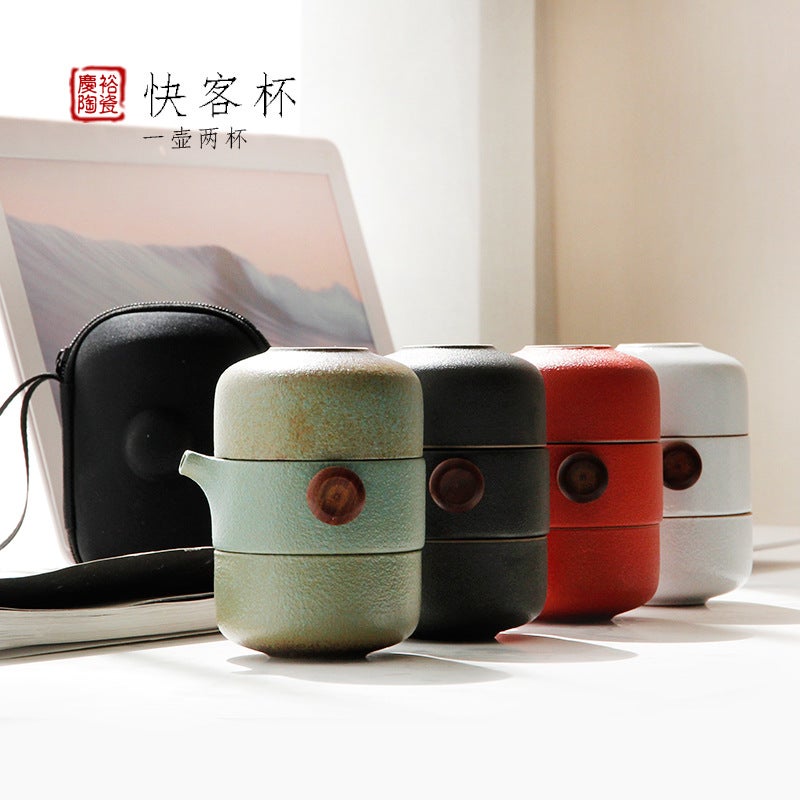 Japanese Express Cup Travel Kung Fu Tea Set Portable Case Ceramic Personal Teapot Black Pottery One Pot Two Cup Set - Image 2