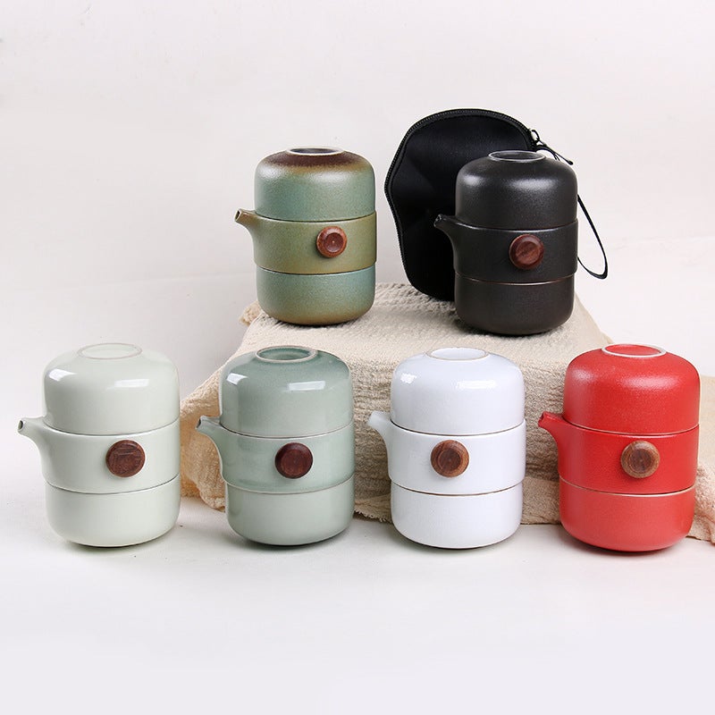 Japanese Express Cup Travel Kung Fu Tea Set Portable Case Ceramic Personal Teapot Black Pottery One Pot Two Cup Set - Image 5