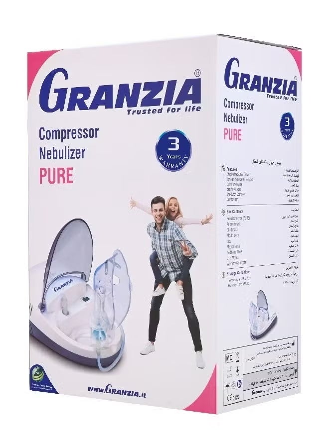 Granzia Pure Compressor Nebulizer – A steam inhaler for adults and children with a medicine cup and mask for adults and children – Portable and quiet for treating asthma, colds, allergies, and sinusitis - Image 1